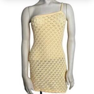 For Love And Lemons Asymmetrical Yellow Knit Dress